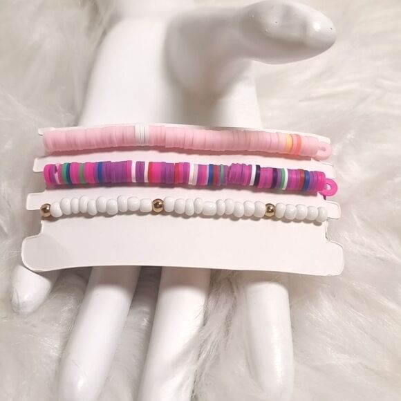 Cb3-1 CHRISTMAS STACKING BRACELET SET charm adjustable PINKS & PURPLES - Picture 4 of 6